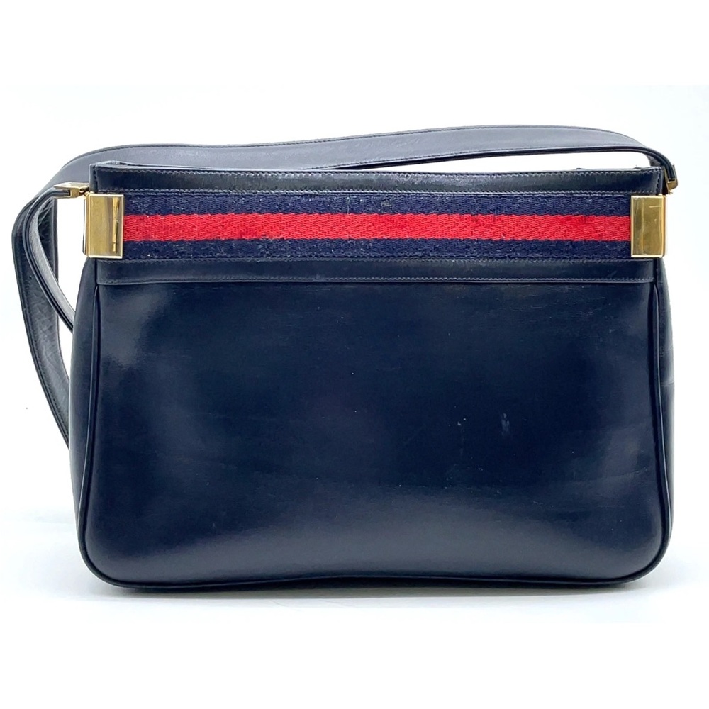 X SOLD X Auth Gucci Sherry Line Leather Navy Shoulder Bag W/Dustbag - Picture 3 of 16